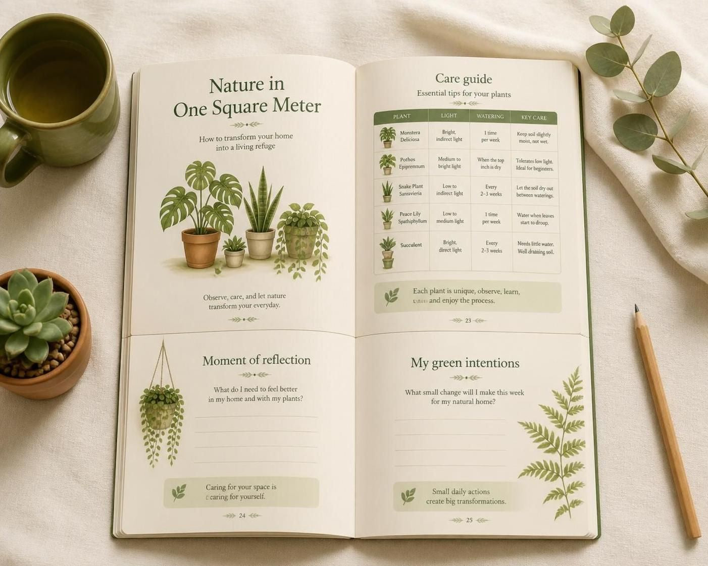 Nature in One Square Meter eBook | Indoor Plant Guide & Wellness Workbook | Calm Mindful Living Journal Printable | Houseplant Care PDF