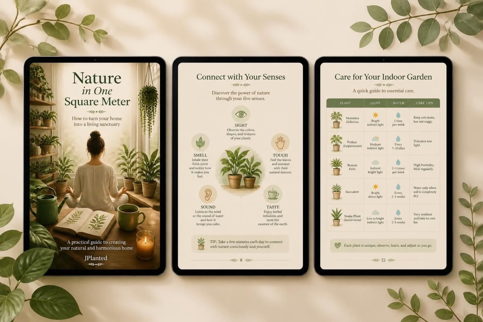 Nature in One Square Meter eBook | Indoor Plant Guide & Wellness Workbook | Calm Mindful Living Journal Printable | Houseplant Care PDF