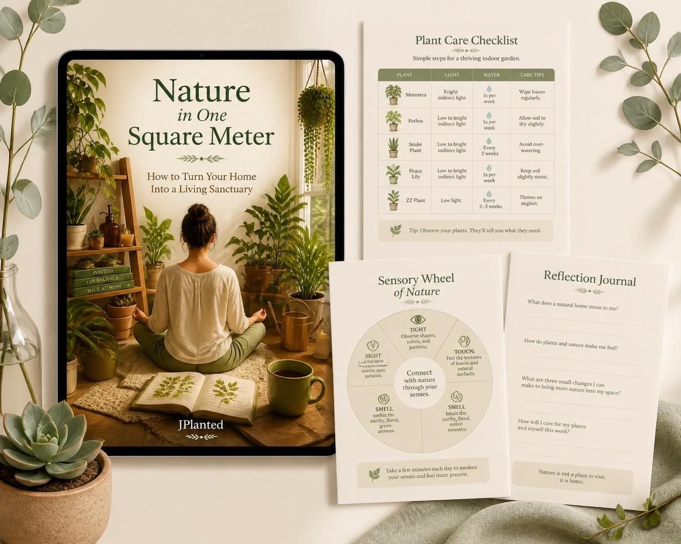 Nature in One Square Meter eBook | Indoor Plant Guide & Wellness Workbook | Calm Mindful Living Journal Printable | Houseplant Care PDF