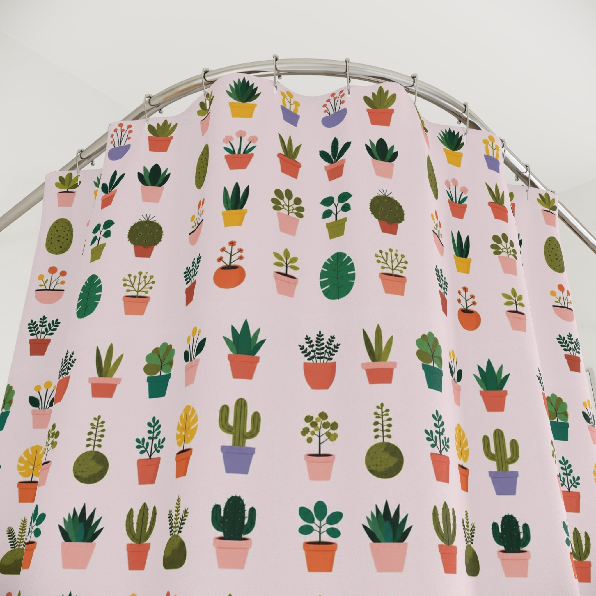 Mini Potted Plants Shower Curtain | Succulent Pattern