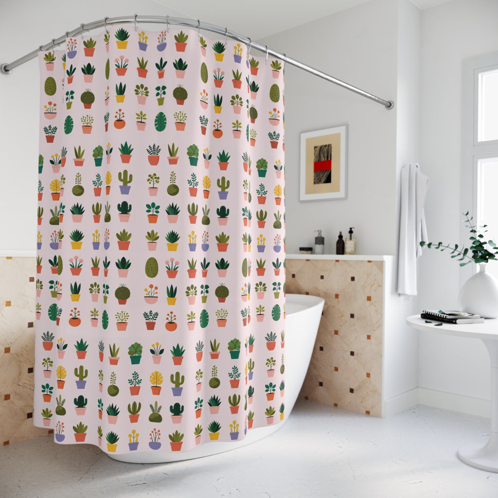 Mini Potted Plants Shower Curtain | Succulent Pattern