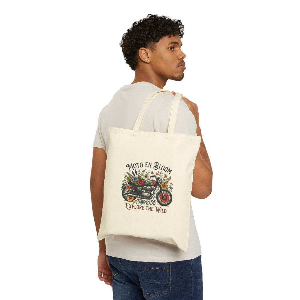 Moto in Bloom Explore the Wild Tote Bag | Floral Motorcycle Canvas Tote