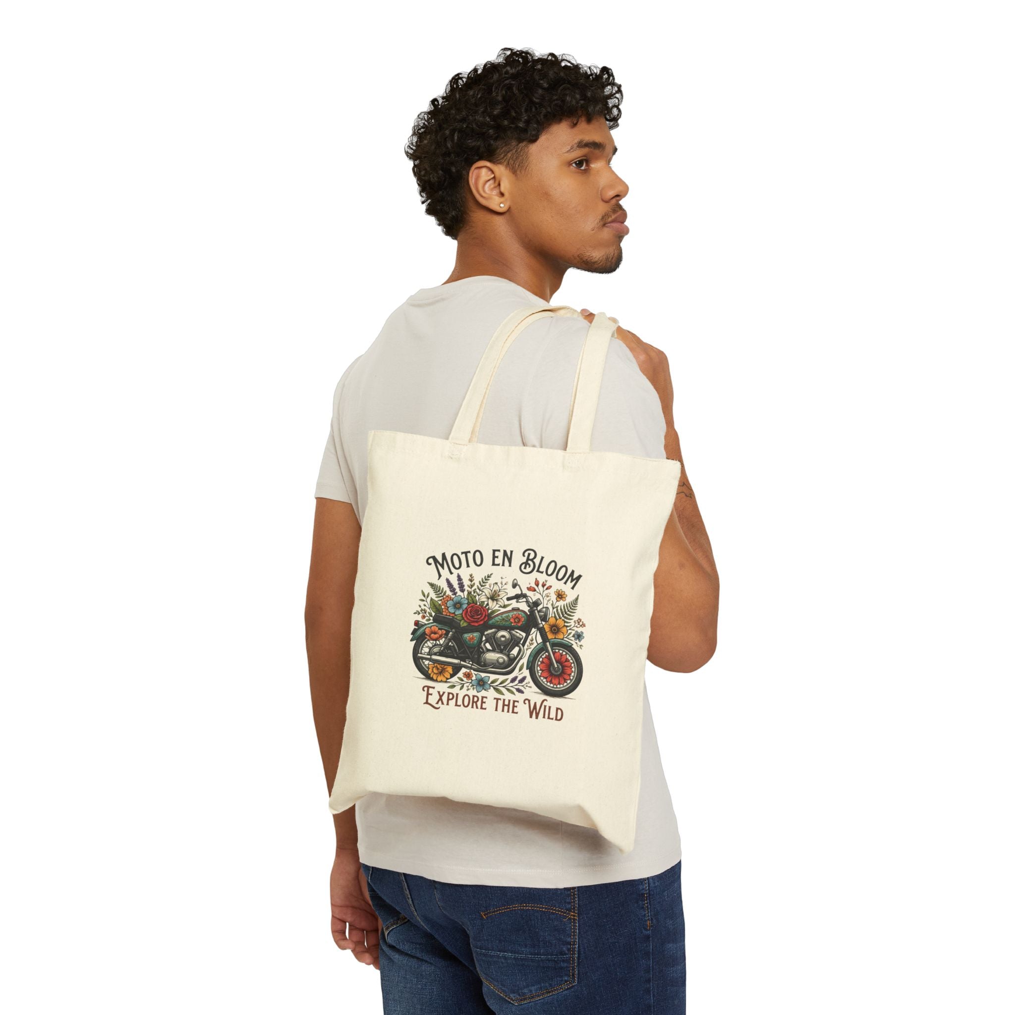 Moto in Bloom Explore the Wild Tote Bag | Floral Motorcycle Canvas Tote