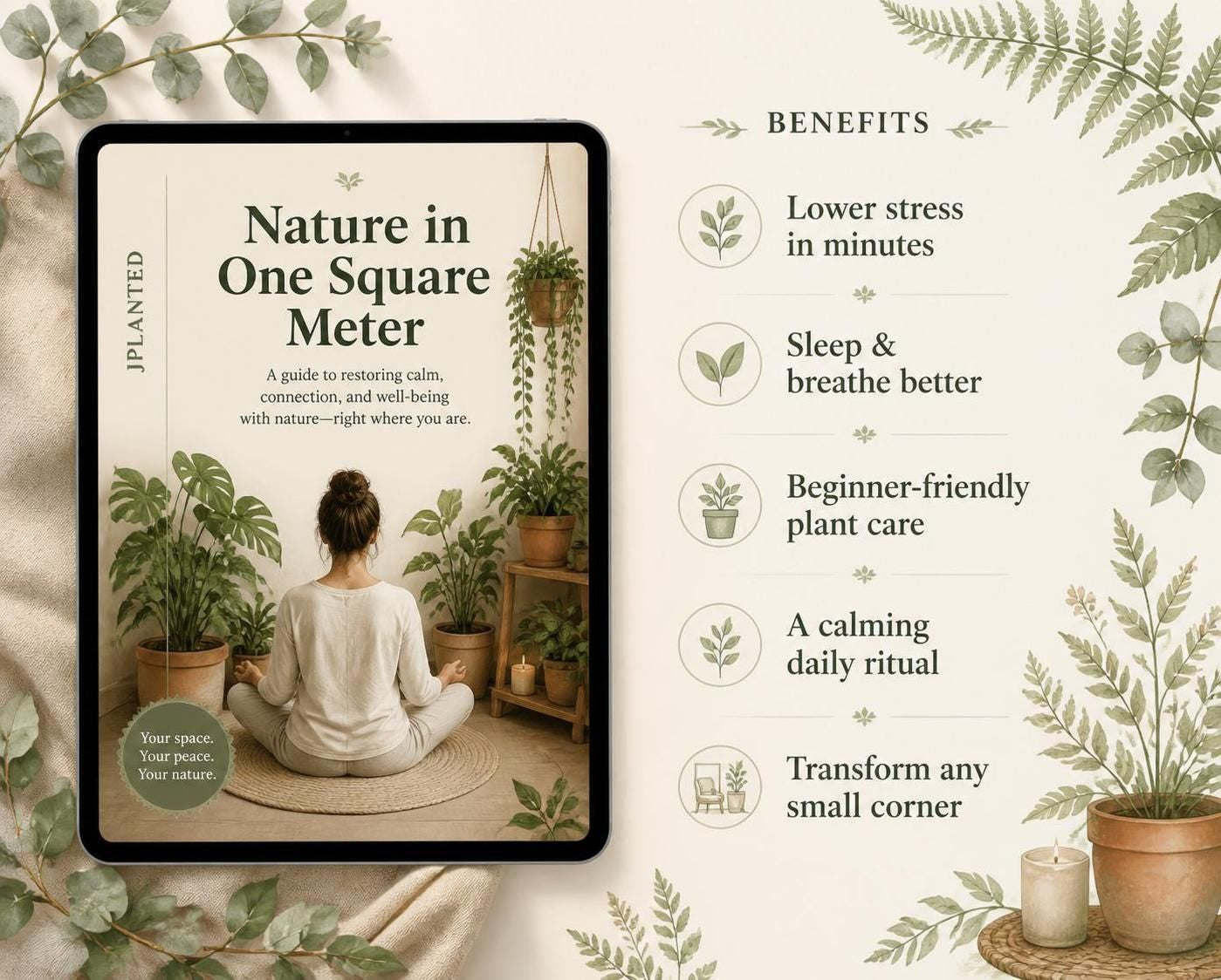 Nature in One Square Meter eBook | Indoor Plant Guide & Wellness Workbook | Calm Mindful Living Journal Printable | Houseplant Care PDF