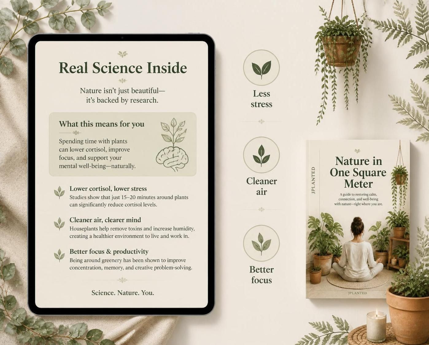Nature in One Square Meter eBook | Indoor Plant Guide & Wellness Workbook | Calm Mindful Living Journal Printable | Houseplant Care PDF