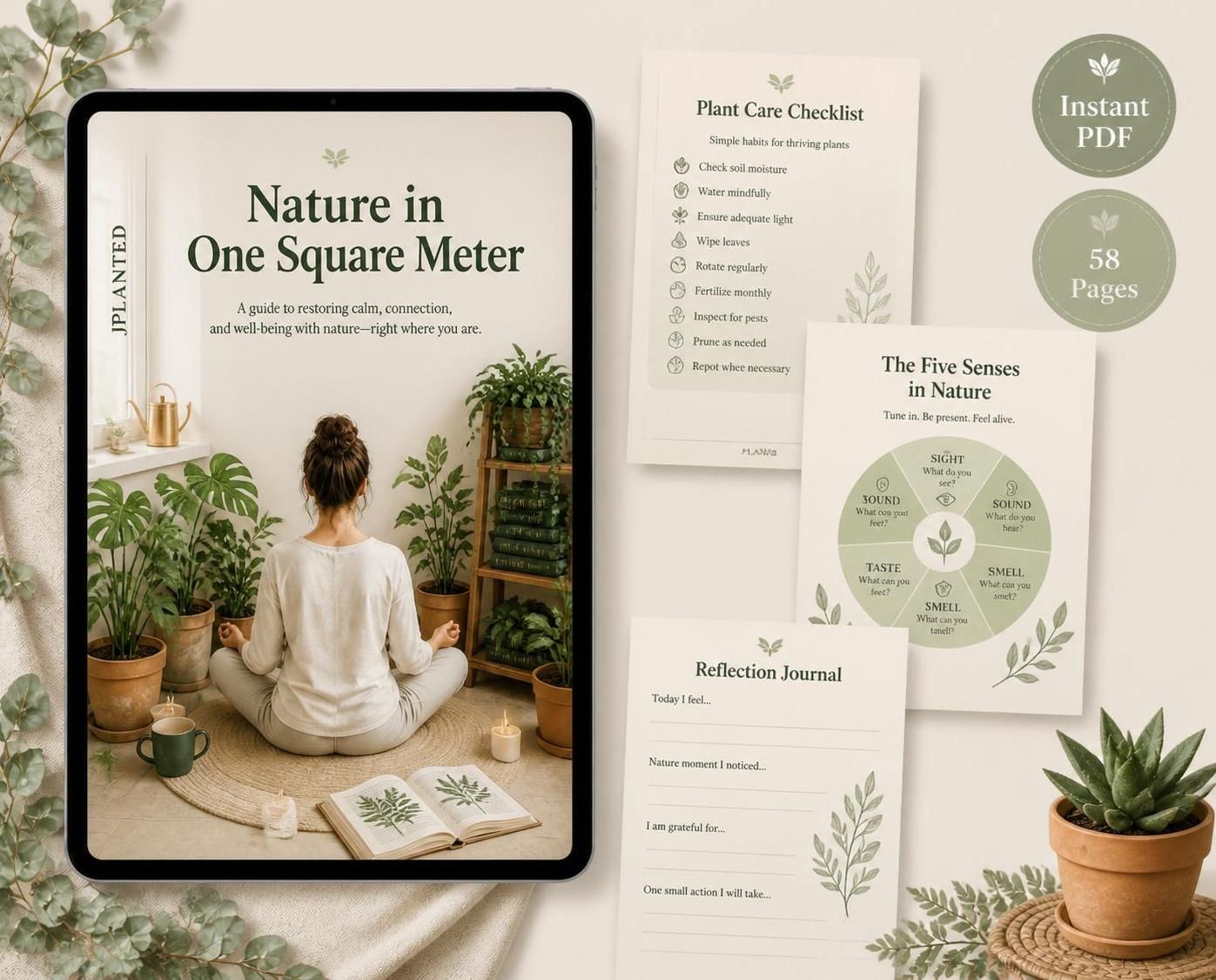 Nature in One Square Meter eBook | Indoor Plant Guide & Wellness Workbook | Calm Mindful Living Journal Printable | Houseplant Care PDF