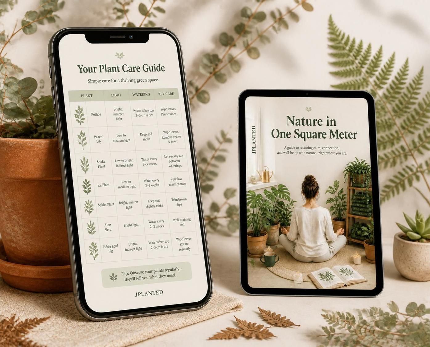 Nature in One Square Meter eBook | Indoor Plant Guide & Wellness Workbook | Calm Mindful Living Journal Printable | Houseplant Care PDF