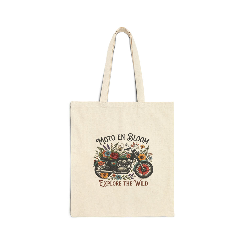 Moto in Bloom Explore the Wild Tote Bag | Floral Motorcycle Canvas Tote