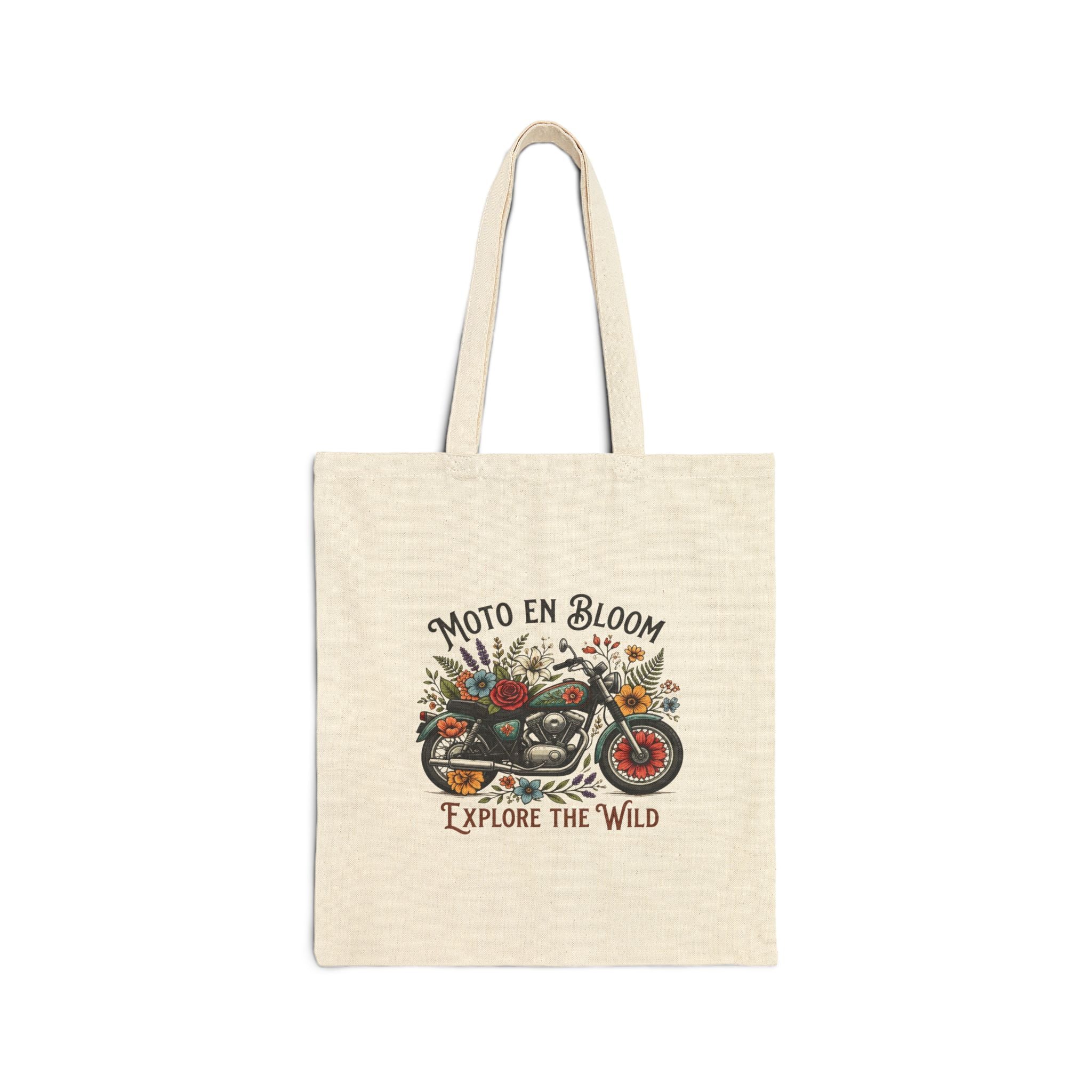 Moto in Bloom Explore the Wild Tote Bag | Floral Motorcycle Canvas Tote