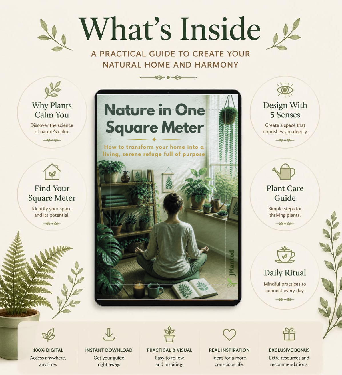 Nature in One Square Meter eBook | Indoor Plant Guide & Wellness Workbook | Calm Mindful Living Journal Printable | Houseplant Care PDF