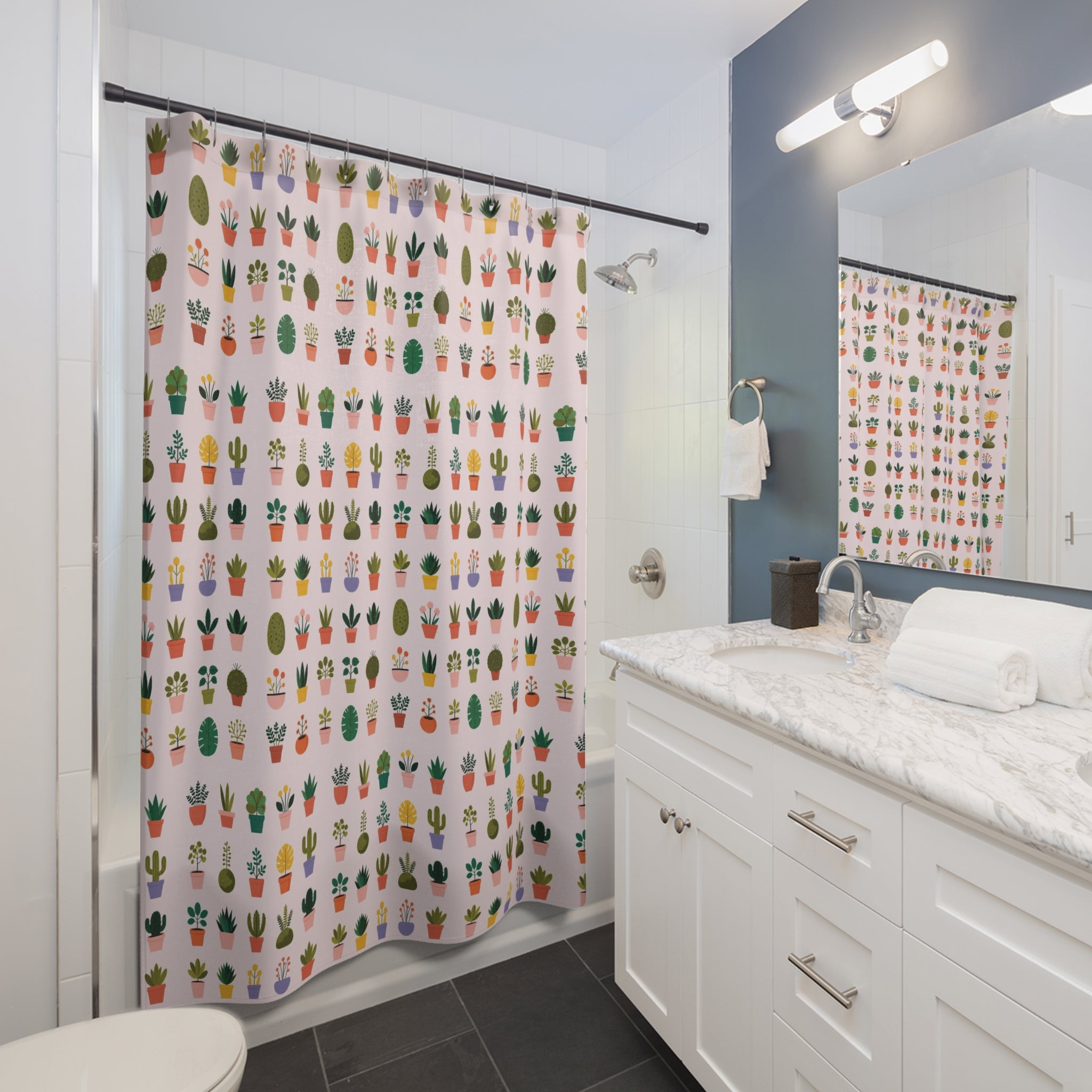Mini Potted Plants Shower Curtain | Succulent Pattern