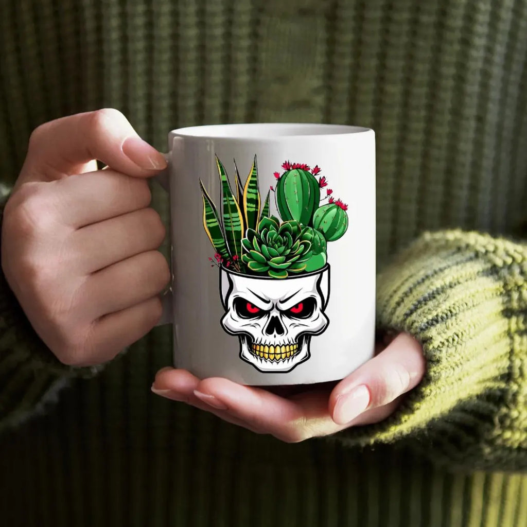 Skull Planter Succulent Cactus Mug | Accent Coffee Mug 11oz 15oz