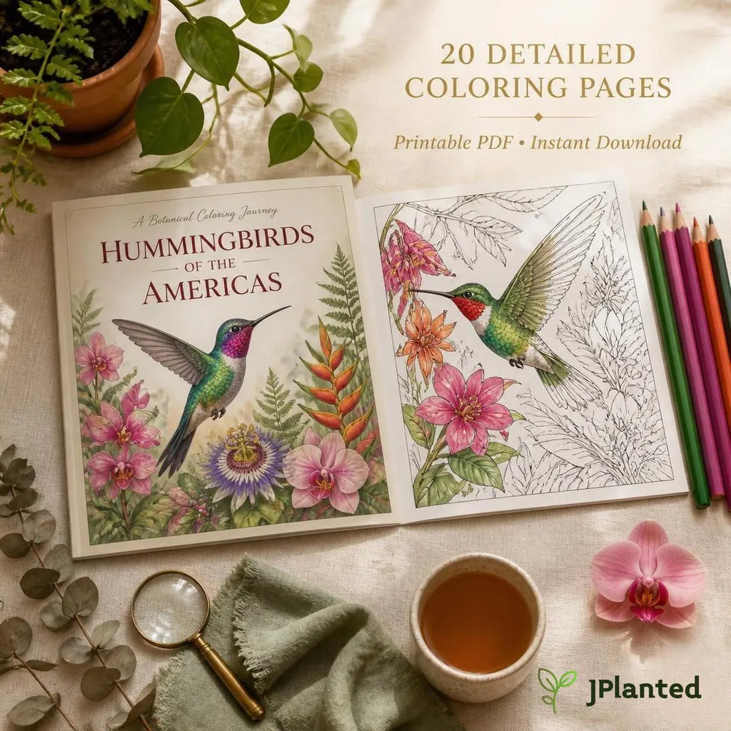 Hummingbirds of the Americas Coloring Book | 20 Botanical Coloring Pages PDF | Adults Edition | Tropical Birds & Flowers | Instant Download