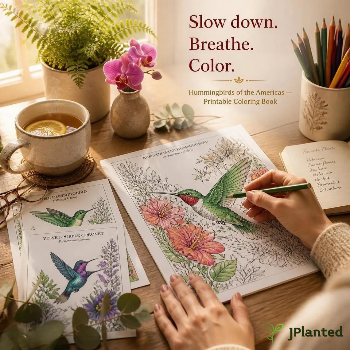 Hummingbirds of the Americas Coloring Book | 20 Botanical Coloring Pages PDF | Adults Edition | Tropical Birds & Flowers | Instant Download