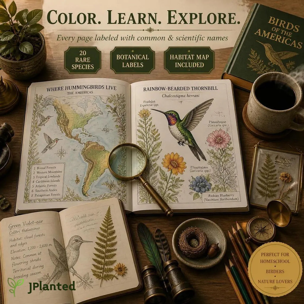 Hummingbirds of the Americas Coloring Book | 20 Botanical Coloring Pages PDF | Adults Edition | Tropical Birds & Flowers | Instant Download
